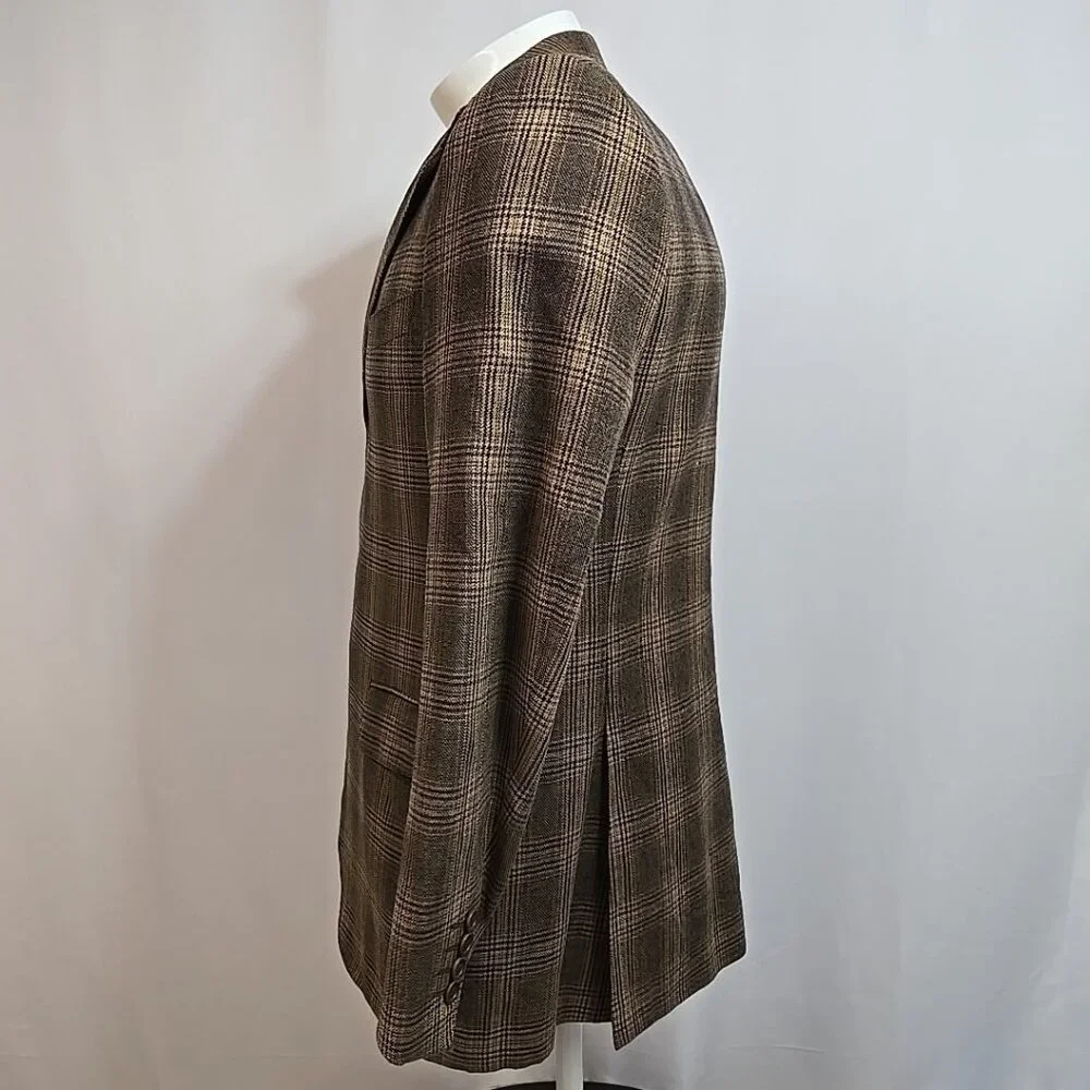 FLAWS Needs Repair Canali Blazer Cashmere Blend Glenplaid Mens Size 38 Jacket